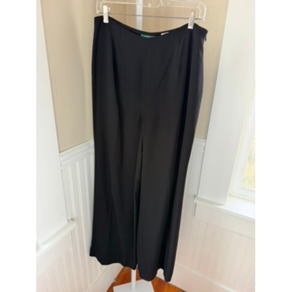 Lauren Ralph Lauren Silk Wide Leg Trousers High Rise Black Size 12